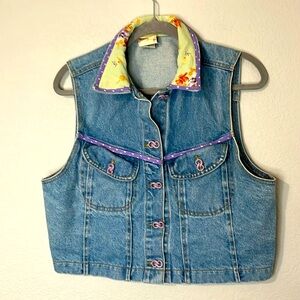 Vtg 90s Romeo Romeo Jean Vest Floral Purple L